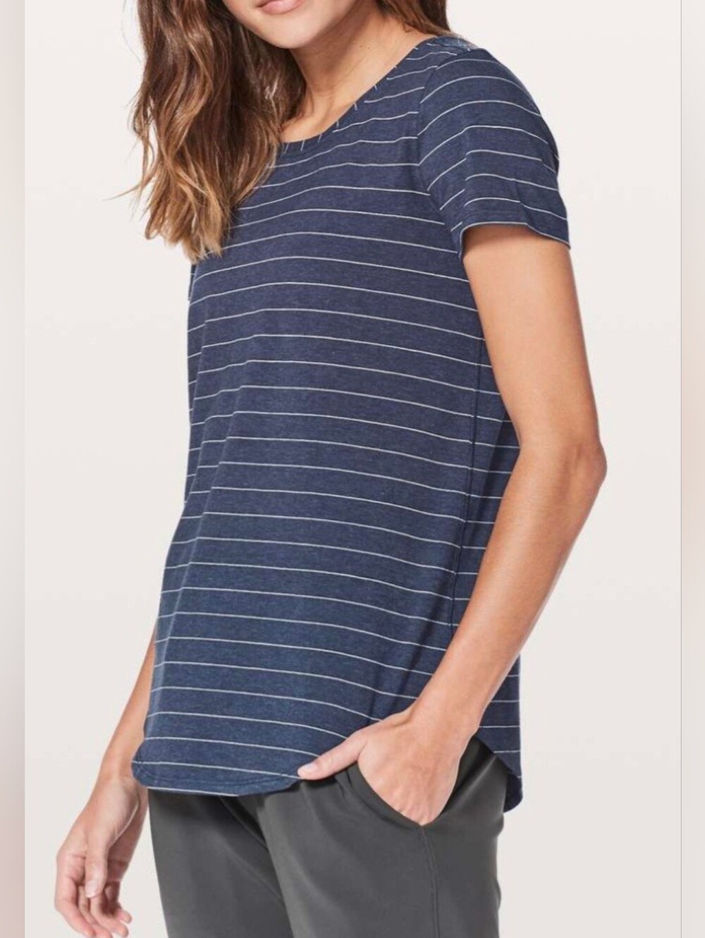 Lululemon Love Crew Blue White Stripe Shirt Crew Shirt Tshirt Sz 4